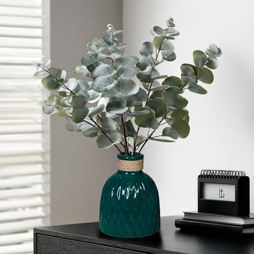 Small Green Vase, Modern Ceramic Vase for Flowers, Green Pottery Decorative Vases for Home Decor, Dining Table, Entryway, Room, Library, Centerpiece, Shelf 6 Inch - color: Dark Green
