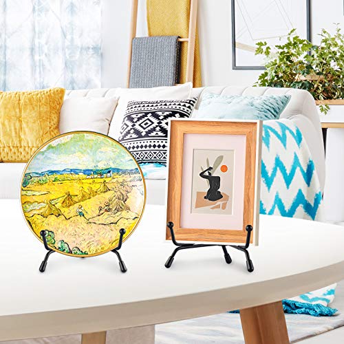 Mocoosy 4 Pack Improved Anti-Slip Plate Stands for Display, 4 Inch Plate Holder Display Stand, Picture Frame Holder Stand, Black Iron Easel Stands for Photo, Decorative Plate and Tabletop Arts - size: 4 Inch