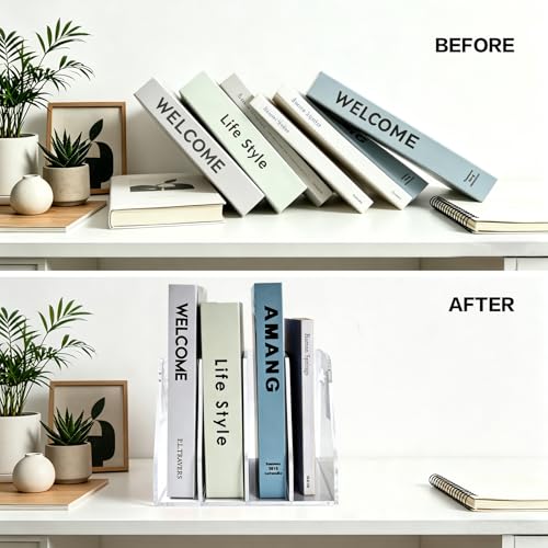 Acrylic Magazine File Holder, 4 Vertical Compartments Desk Document Sorter Organizer, Clear Bookend File Sorter Holder for Office, Documents, Tablets, Magazines, Books - size: B5 File Rack (4 slots)