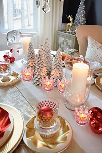 Vixdonos Votive Candle Holders Set of 6 Crown Glass Tealight Candle Holder for Wedding, Party and Home Decor (Pink) - color: Pink, size: 6PCS
