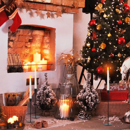 Ohtomber 3PCS Black Taper Candle Sticks Holder, Candlesticks Centerpiece Wedding Table Decor, Fit Pillar 3/4" Thick Tapered & Led Candles - color: Black