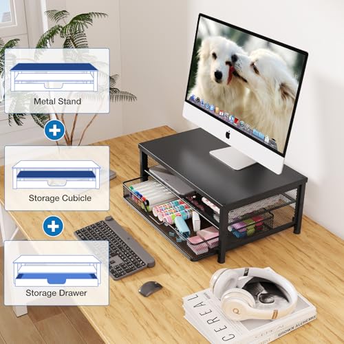 OPNICE Computer Monitor Stand Riser, Desk Organizer with Drawer, Laptop Stand, Office Desk Accessories & Workspace Desktop Organizers Storage for Office Supplies(Black 2-Pack) - color: Black 2-Pack