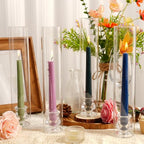Hurricane Glass Candle Holders, Set of 4 Candlestick Holders for Taper Candle with 11.8" Tall Windproof Cylinder Covers Candle Stand Bulk for Table Centerpieces on Wedding Birthday Housewarming Decor - size: smooth