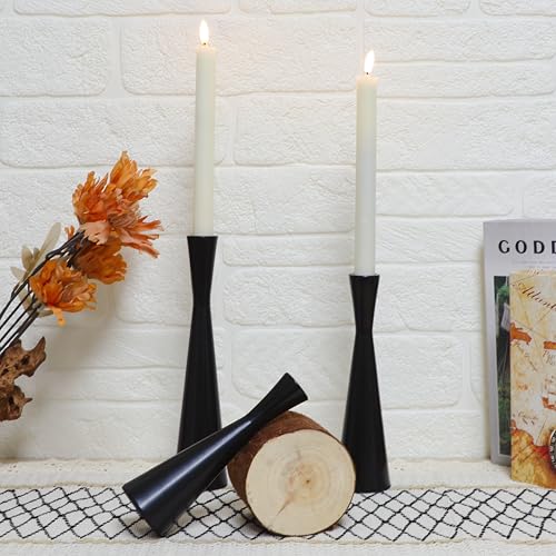 Set of 3 Taper Candle Holders Metal Candlestick Holders Table Mantel Decorative Candle Stand for Dinning,Party，Wedding,Home Decor(Matte Black) - color: Matte Black