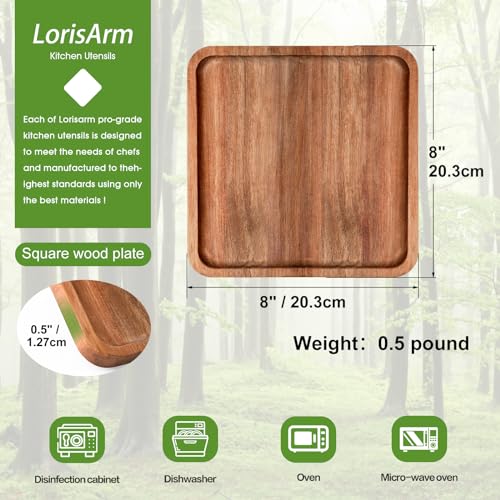 LorisArm 8" Acacia Wood Plate, Square Wooden Trays Serving Platter Dinner Server Tray Dessert Cookie Snack Fruit Serving Board. - size: 8" x 8" x 0.6"