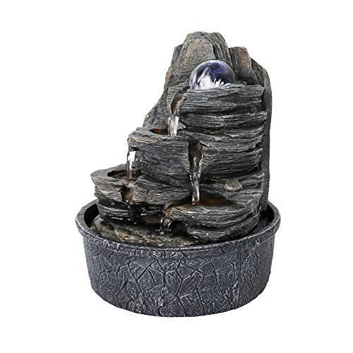 Rockery Indoor Water Fountain, Zen Meditation Tabletop Fountain with LED Lights & Crystal Ball for Home Office Bedroom 9 4/5" - color: 9 4/5"