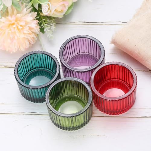 PATIKIL 4 Pcs Tealight Candle Holder, Tea Lights Candle Holder Glass Votive Candle Holders Glass Candle Holders for Table Centerpiece Decor Wedding Dinner Party, Black - color: Black