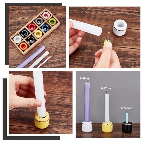 AHANDMAKER 10 Pieces Ceramic Candle Holder Gold Porcelain Chime Candle Holder for Taper, Rituals, Spells, Vigil, Altar, Wiccan Supplies & More 0.7 Inches in Diameter