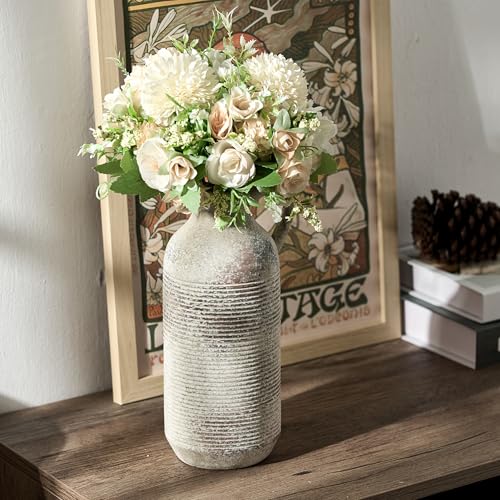 PORCER Ceramic Rustic Vase for Home Decor, Terracotta Vase with Handle, Handcrafted Vintage Decorative Flower Vase for Farmhouse, Living Room, Table, Fireplace, Nightstand - Natural Brown - color: Natural Brown- 10.16"