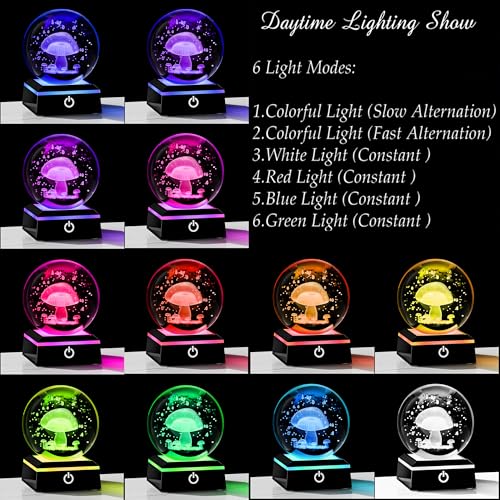 Qianwei 3D Crystal Ball Night Light - 3.14'' Mushroom Decor Glass Plants Lamp Figurines Statue for Room Decoration - style: Mushroom