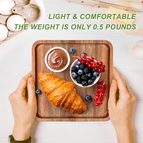 LorisArm 8" Acacia Wood Plate, Square Wooden Trays Serving Platter Dinner Server Tray Dessert Cookie Snack Fruit Serving Board. - size: 8" x 8" x 0.6"