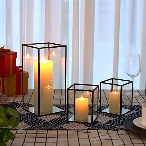 yshengood Hurricane Candle Holder Set of 3 Pcs, Black Candle Holder for Pillar Candle - size: 3-Piece Set