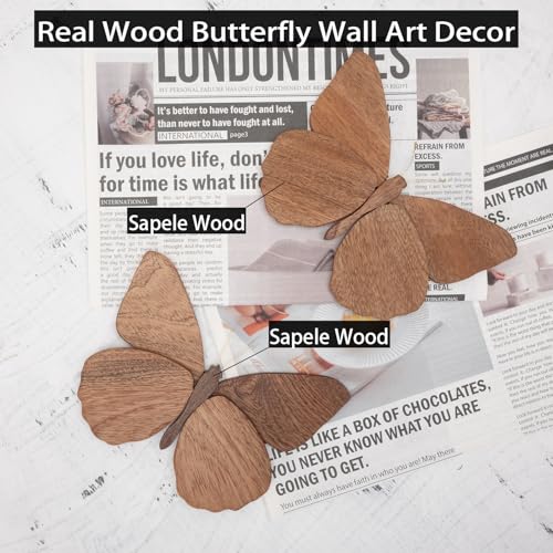 2 Pack Handmade Wooden Butterfly Wall Art Hanging Decor Butterflies Wall Art Hanging Sculpture for Bedroom Bathroom Living Room Butterfly Home Decoration for Kids Baby Nursery Room Decor (Brown) - color: Brown