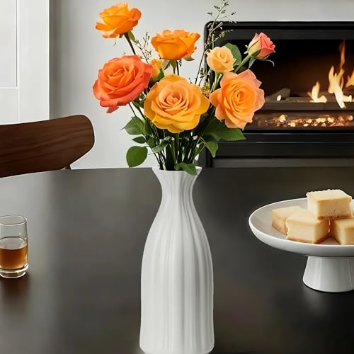 White Ceramic Vase 7 inch Small Vase Can be Used as Bedroom Study Living Room Dining Table Home Decoration Suitable for Wedding Flower Arrangement Design Bohemian Style (HPBY-01) - color: Hpby-01