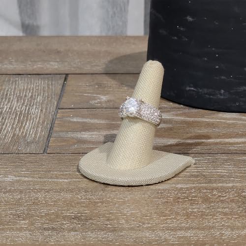 MOOCA 6 Pcs Set Beige Linen Finger Ring Display, Ring Holder Display, Jewelry Storage Jewelry Stands for Shows, 2" W x 2" H - color: Beige Linen