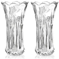 Dicunoy Set of 2 Glass Flower Vase, 9.5" Large Flower Vases for Centerpieces, Modern Clear Heavy Duty Crystal Tall Cylinder Flared Vase for Rose Bouquet, Home, Wedding, Living Room, Office