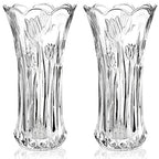Dicunoy Set of 2 Glass Flower Vase, 9.5" Large Flower Vases for Centerpieces, Modern Clear Heavy Duty Crystal Tall Cylinder Flared Vase for Rose Bouquet, Home, Wedding, Living Room, Office
