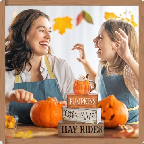 Lineshading 4 Pcs Thanksgiving Decorations for Home Thanksgiving Tiered Tray Decor Fall Cream Cups Table Decor Fall Centerpiece Rustic Cream Cups Block Sign Autumn Decorations for Home Kitchen Shelf - style: Cup