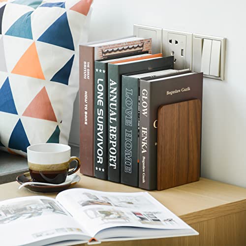 Large Bookend Hold Heavy Books- 7x4x5in 2 Pack Wood Bookends for Heavy Books Heavy Duty Walnut Book Ends for Men Wood Bookends for Office Desk Non-Skid - color: Walnut-s-2pair