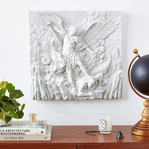 Design Toscano Michael the Archangel Slaying Demon Indoor/Outdoor Wall Frieze Sculpture, 22 inches wide, Cast Stone Resin, Antique Stone Finish