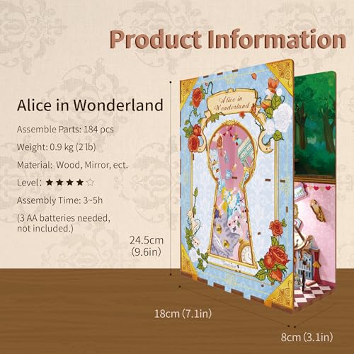 Tonecheer DIY Book Nook Kit for Adults,3D Wooden Puzzle Bookend Bookshelf Insert Library Decor, Booknook Miniature House Kit with Body Motion Sensor LED Light (Vincent's World)