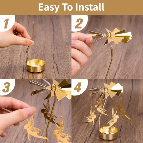 Spinning Candle Holder, Gold Tea Lights Candle Holder Fairy Carousel Candle Spinner, Rotating Metal Candle Holders for Table Centerpiece Angel Candle Holder for Christmas Festival Home Decor - color: Fairy