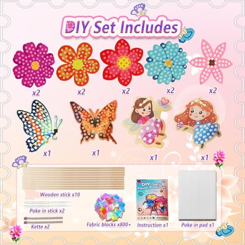 JRD&BS WINL Poke in Fun Art Kit for Kids Ages 3 up, Flower Bouquet Creative Decor Mess Free Art Set for Children Fun Activity Gifts for Boy and Girls 4-8 Year Old DIY Fabric Craft (Flower Bouquet) - style: Flower Bouquet