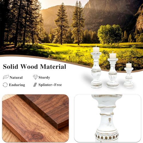 Candle Holder for Pillar Candle Set of 3, Farmhouse Solid Wood Candle Holder, Rustic Wooden Candle Stand, Vintage Small Wooden Candlestick Holders Decorative for Living Room, Table Centerpiece - color: Antique White