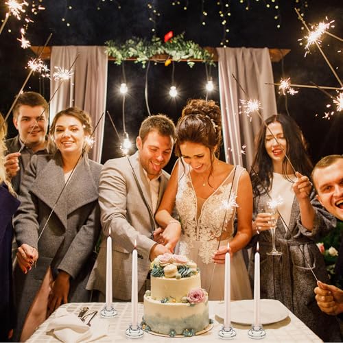 12 PCS Glass Taper Candle Holders Bulk Candlestick Holders Clear Short Tapered Candle Stick Holder Decor Set for Table Centerpiece Wedding Party Advent Christmas Home Decorations (12, Clear) - color: Clear
