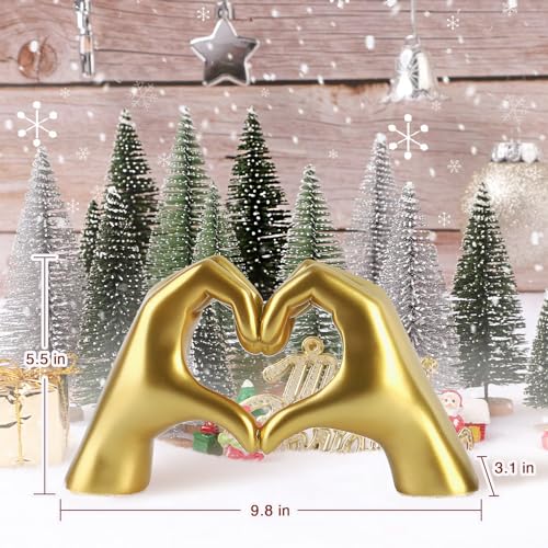 Gold Decor for Living Room Bedroom Bookshelf, Heart Hands Sculpture Decoration, Personalized from Daughter Son Wife (No Bracelets)