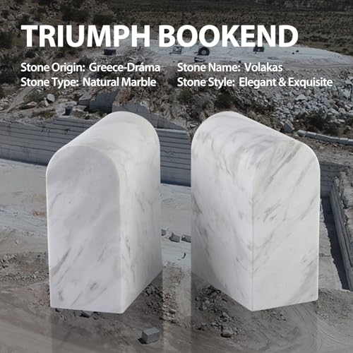 Koville Greek Natural Marble Bookends for Shelves, Book Ends for Heavy Books, 13LBS Ultra Heavy Duty Book Holders, Triumphal Arch Bookends Office Bookshelf Decor for CDs/Video Games(Volakas) - color: White Marble-volakas, size: 13lb