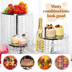 Bokon 6 Pcs Crystal Cake Stand Round Dessert Cupcake Holder Metal Stand Table Cake Pedestal with Crystal Pendant Wedding Bead Dessert Cupcake Pastry Display Plate for Wedding Birthday Party (Silver) - color: Silver