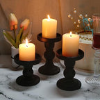 3-Piece Set of Black Glass Candlestick, Crystal Candlestick Holder Holder and Conical Candle, Christmas Candle Holder Decoration, Family Living Room Wedding Candle Holder (black1set) - color: Black