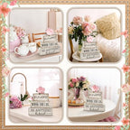 Yuntau 4 Pcs Farmhouse Flower Wooden Table Decor Farmhouse Tiered Tray Decor Rustic Faux Decorative in a World Where You Can Be Anything Be Kind Block Sign Inspired Centerpiece for Home Shelf - style: Flower
