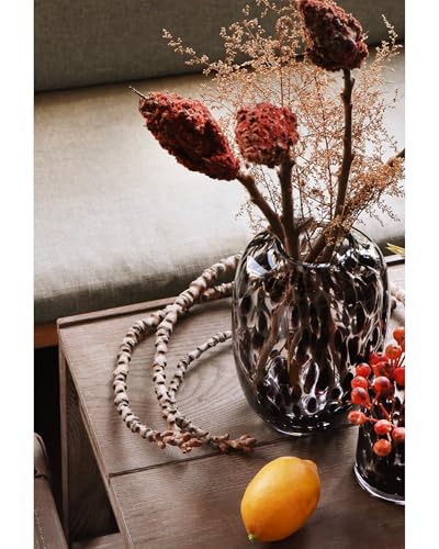 CONVIVA Glass Vase and Candle Holder Set, 3-Piece,Modern Fall Decor Table Centerpiece Thanksgiving Christmas Day Gift Idea,Flower Vase Black Tortoise Pattern