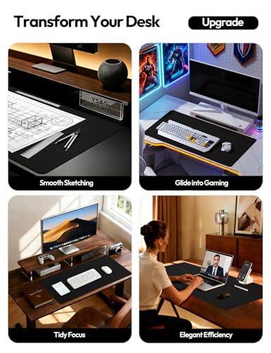 YSAGi Leather Desk Pad Protector, Office Desk Mat, Large Mouse Pad, Non-Slip PU Leather Desk Blotter, Laptop Desk Pad, Waterproof Desk Writing Pad Office and Home (Black, 35.4" x 17") - color: Black, size: 35.4" x 17"