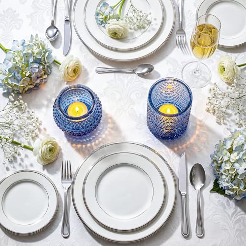 Rubtlamp Votive Candle Holders Set of 24, Blue Glass Candles Holder, Tea Light Candle Holders for Wedding Centerpieces, Vintage Candle Holder for Wedding & Home Table Decor - color: Blue