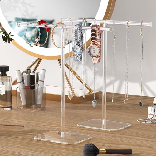 Aredpoook Jewelry Stand Necklace Stand 2 Tower, Clear Necklace Holder Jewelry Holder, Acrylic Jewelry Organizer, Bracelet Hanging Organizer, Display Stand for Bangles, Rings, Earrings and Watch