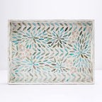 Serving Trays Handmade Trays for Serving Mother of Pearl Inlay Decorative Tray Room Decor, Coffee Table Tray Set of 2 Trays Decor for Ottoman Length 16'' and 14''