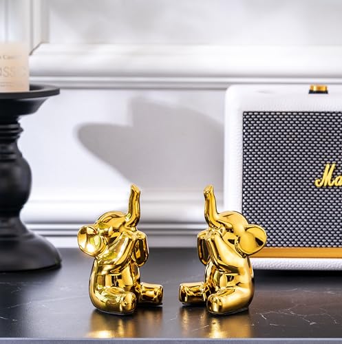 SURE YUESI Pair of Small Gold Elephant Figurines, Modern Boho Decorative Statues, Lucky Elephant Home Decor for Living Room, Bedroom, Office Desk & Shelf - color: 2/S Golden Elephant