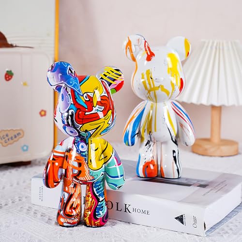 Bear Statue Resin Graffiti Animal Sculpture for Home, Office Decor, Abstract Design for Birthday, Anniversary and Gift Present (Abstract) - color: Abstract