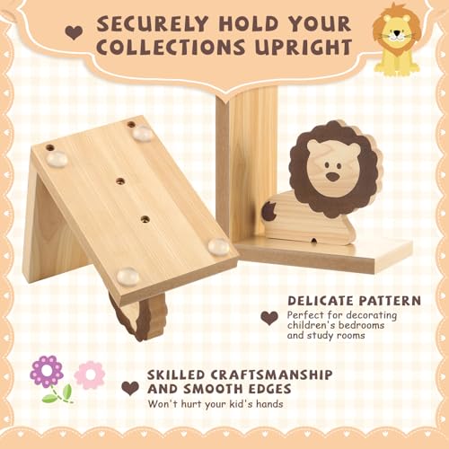 Harloon 2 Pcs Animal Bookends for Kids Wooden Decor Safari Bookends Decor for Girl Children Bedroom Home(Lion Elephant) - style: Lion Elephant