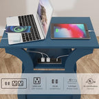 FROMJBEST End Tables Living Room, End Table end Table with Charging Station and USB,Navy Blue Side Table, Nightstand for Bedroom,3 Tier End Table with Storage Shelf for Living Room - color: Navy Blue