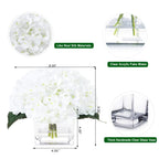 Silk Hydrangea Artificial Flowers in Vase with Faux Water, Silk Flower Arrangements in Vase for Wedding, Dining Table, Living Room (White) - color: White