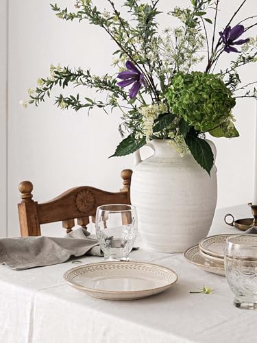 Large White Ceramic Vase - 9.5 Inch Rustic Farmhouse Flower Vase with Handles for Home Decor, Vintage Tall Vase for Living Room, Table, Bathroom, Holiday & Weddings (Sandstone White) - color: Sandstone White-9.5"