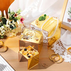 Chuangdi 2 Sets Acrylic Display Risers, Product Stand, Jewelry Display Riser Shelf Showcase Fixtures for Dessert Cupcake Candy Figure Treat Action Showcase (Gold,Medium Set) - color: Gold, size: Medium Set