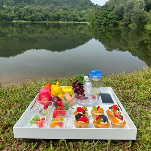 White Modern Acrylic Ottoman Tray with Cutout Handles 20x20 Inch Over-Sized Serving Tray Organizer Rubber Boot Tray Decorative for Living Room Bedroom,Bathroom and Entryway Kitchen - color: White, size: 20" x 20" x 2"
