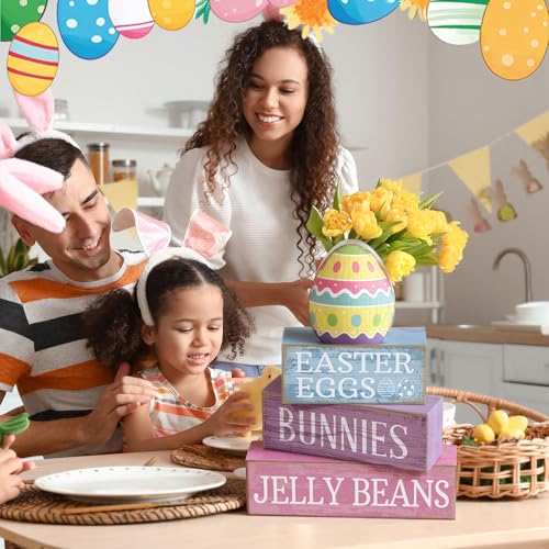 Lineshading 4 Pcs Easter Table Decoration Wooden Pastel Egg - No Assembly Required Reusable Happy Easter Tiered Tray Decor, Perfect for Home Kitchen Shelf Party Farmhouse Centerpieces & Holy Week Gift - style: Easter Egg