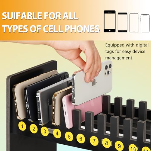 Cell Phone Holder Classroom Cell Phone Storage 2-Tier Multiple Cell Phone Stand Rack with 1-30 Number Stickers PVC Board Mobile Phone Holder Desktop Organizer for Classroom (Black, 30 Slots) - color: Black