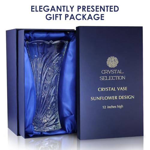 CS Crystal Vase 12-inch high, Sunflower Design, for Flowers & Decor. Lovely Nice Shiny Piece. Perfect as a Gift, Suitable for All Occasions. - style: Sunflower Design